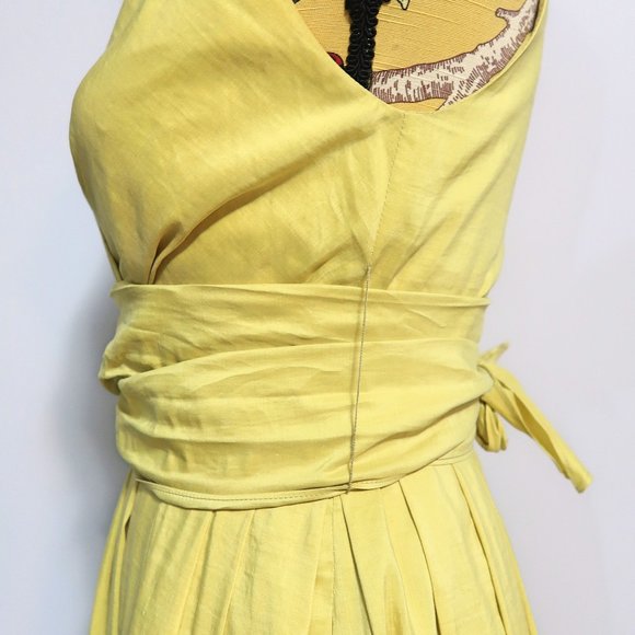 Lida Baday Yellow Belted Pleated Midi Dress 2 - Picture 8 of 13